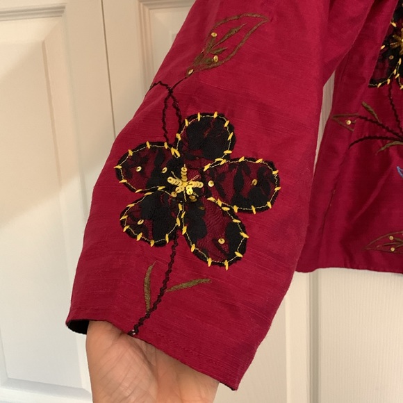 Embroidered Jacket Women’s 1X Button Down Mandarin Collar Berry.   K1 - Picture 4 of 11